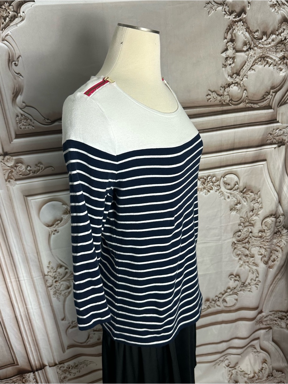 Jones New York Navy and White Striped Boatneck Top - Picture 3 of 7